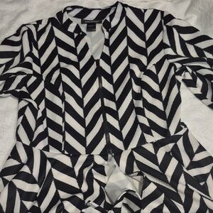 Ashley Stewart Black and White Graphic Asymmetrical Blouse